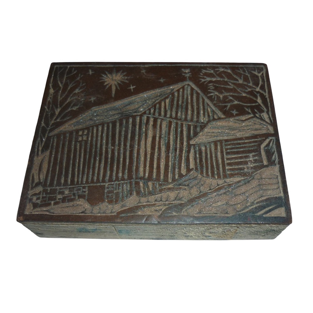 Vintage Wood Hand Carved Printing Block Rustic Barn Star of Bethlehem‎ Christmas